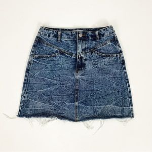Acid Wash Whiskered Western Yoke Denim Mini Skirt | Size 27